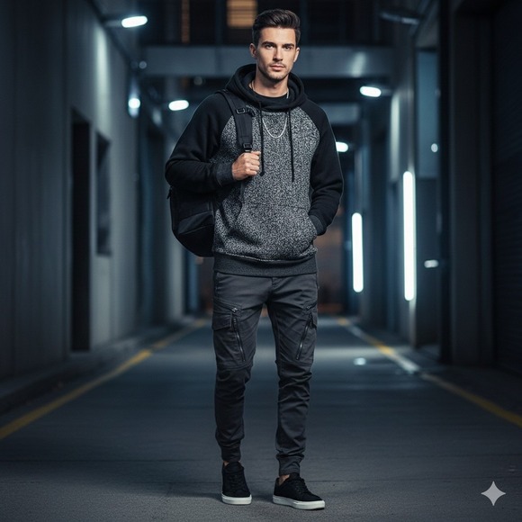 Brooklyn Cloth Other - Brooklyn Cloth‎ Men's Marled Knit Hoodie Black Grey Urban Cozy Core Streetwear M